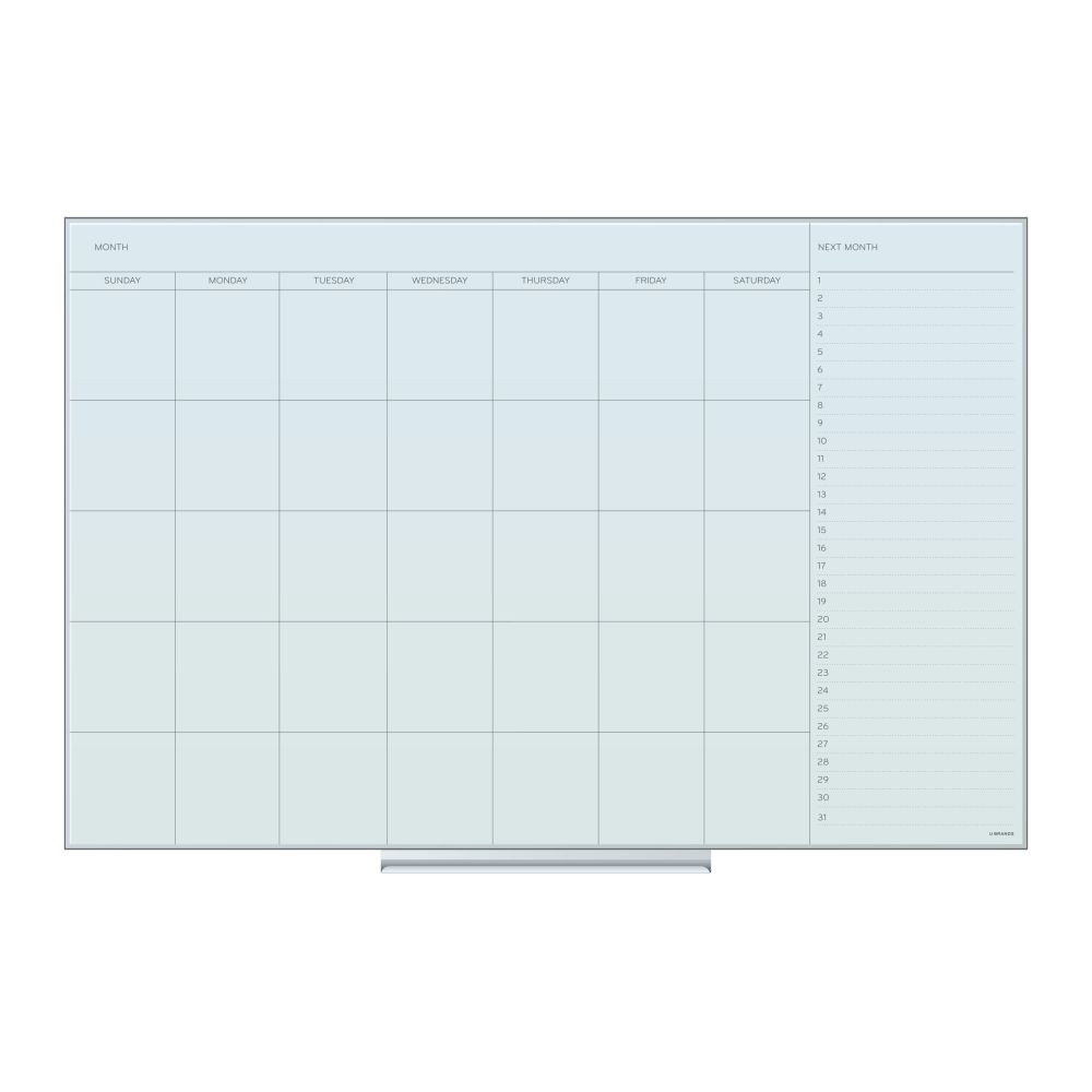 U Brands Frameless Floating Non-Magnetic Glass Dry-Erase Monthly Calendar Board, 36in X 24in, Frosted White (Actual Size 35in x 23in)