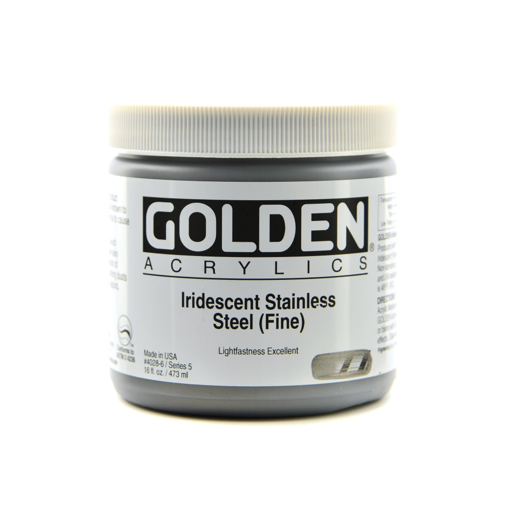 Golden Acrylic Paint, Fine, 16 Oz, Iridescent Stainless Steel