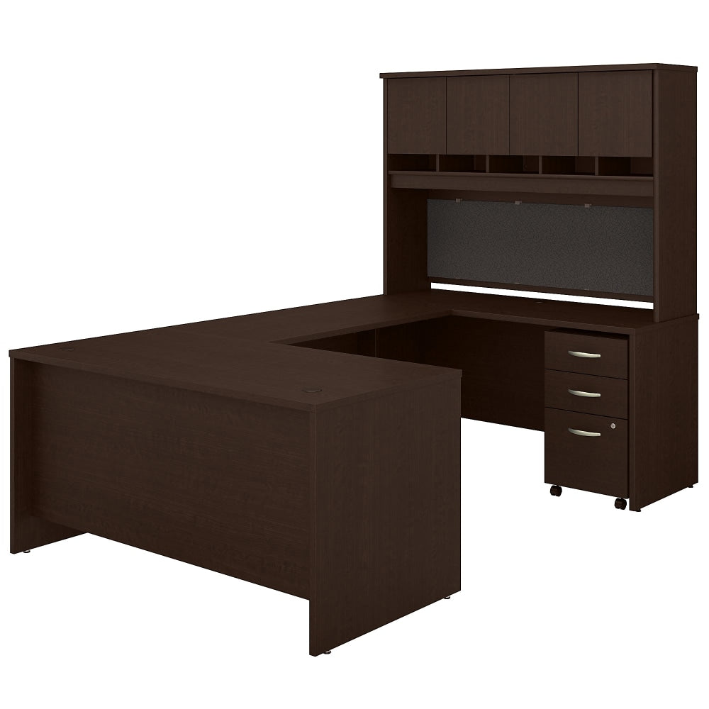 Bush Business Furniture 60inW U-Shaped Corner Desk With Hutch And Mobile File Cabinet, Mocha Cherry, Standard Delivery