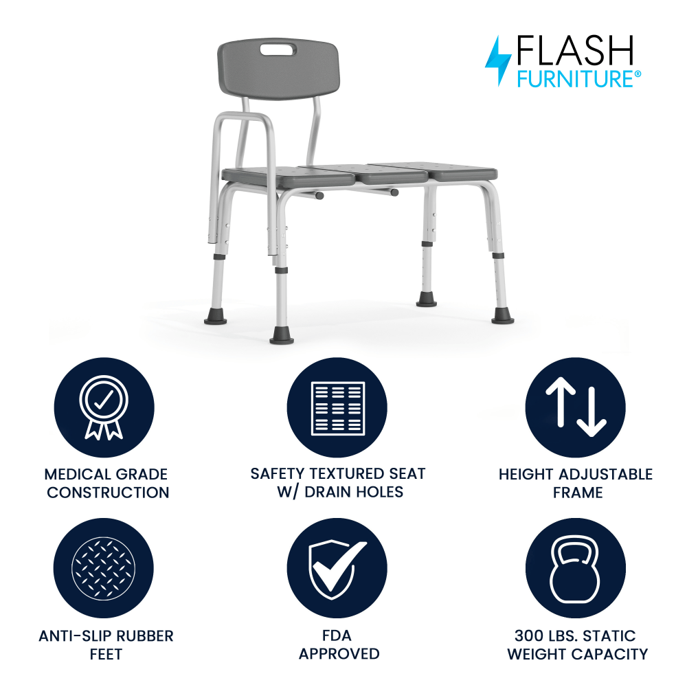 Flash Furniture HERCULES Series Adjustable Bath And Shower Transfer Bench, Gray