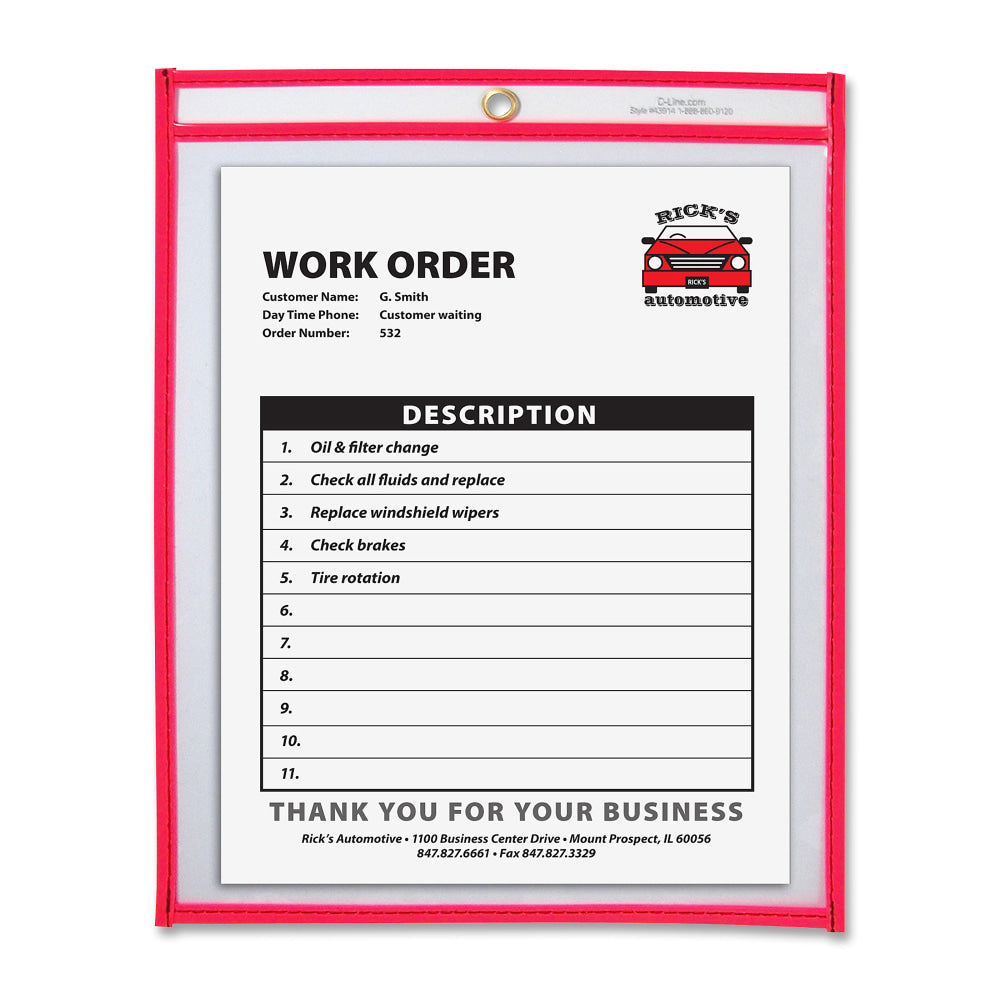 C-Line Neon Color Stitched Shop Ticket Holder, 9in x 12in, Neon Red