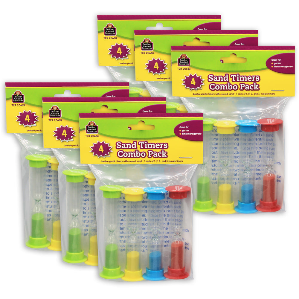 Teacher Created Resources Small Sand Timers Combo Packs, 4 Timers Per Pack, Set Of 6 Packs