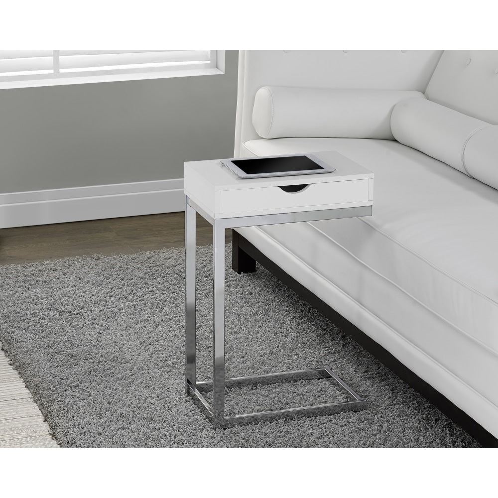 Monarch Specialties Accent Table With Side Drawer, Glossy White/Chrome