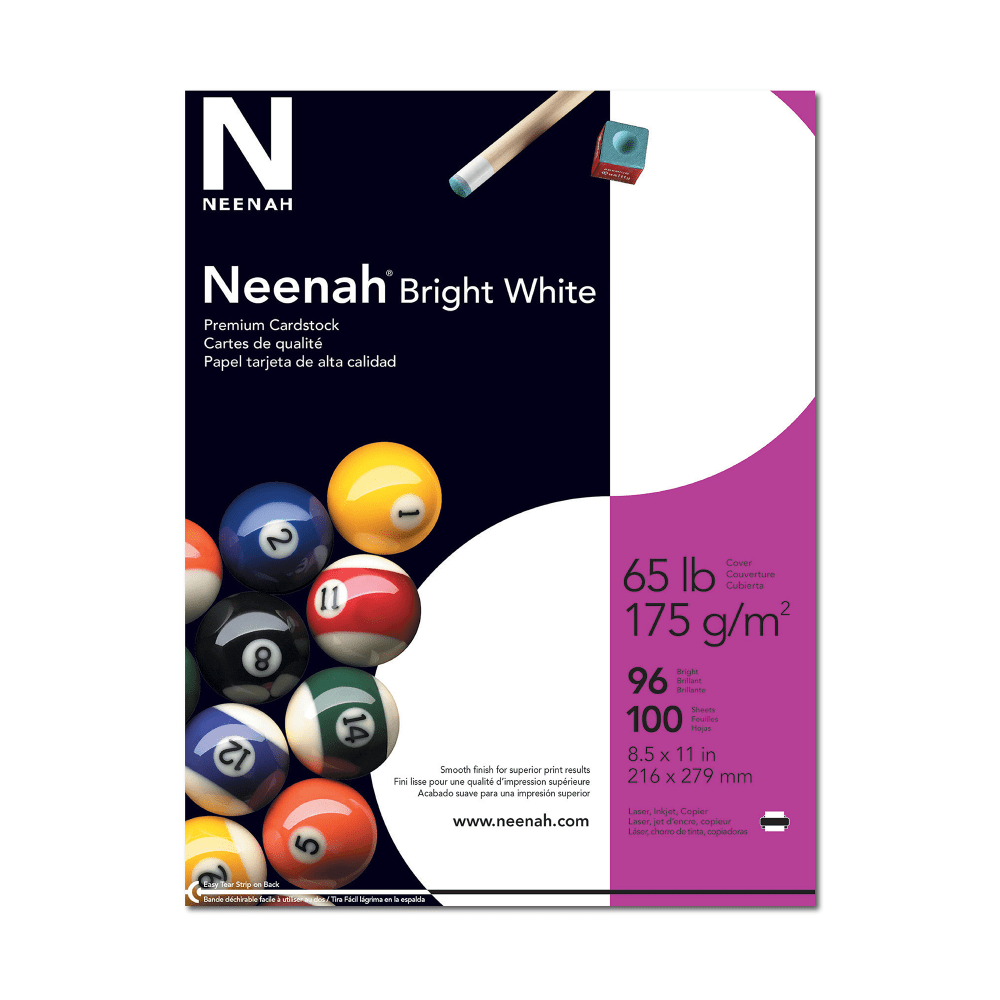 Neenah Multi-Purpose Card Stock, Bright White, Letter (8.5in x 11in), 65 Lb, Pack Of 100