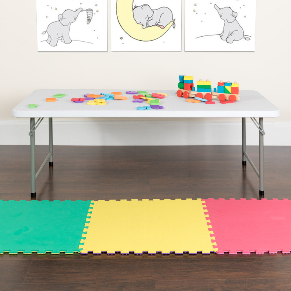 Flash Furniture Kids Plastic Folding Table, 19inH x 29inW x 59-1/4inD, Granite White