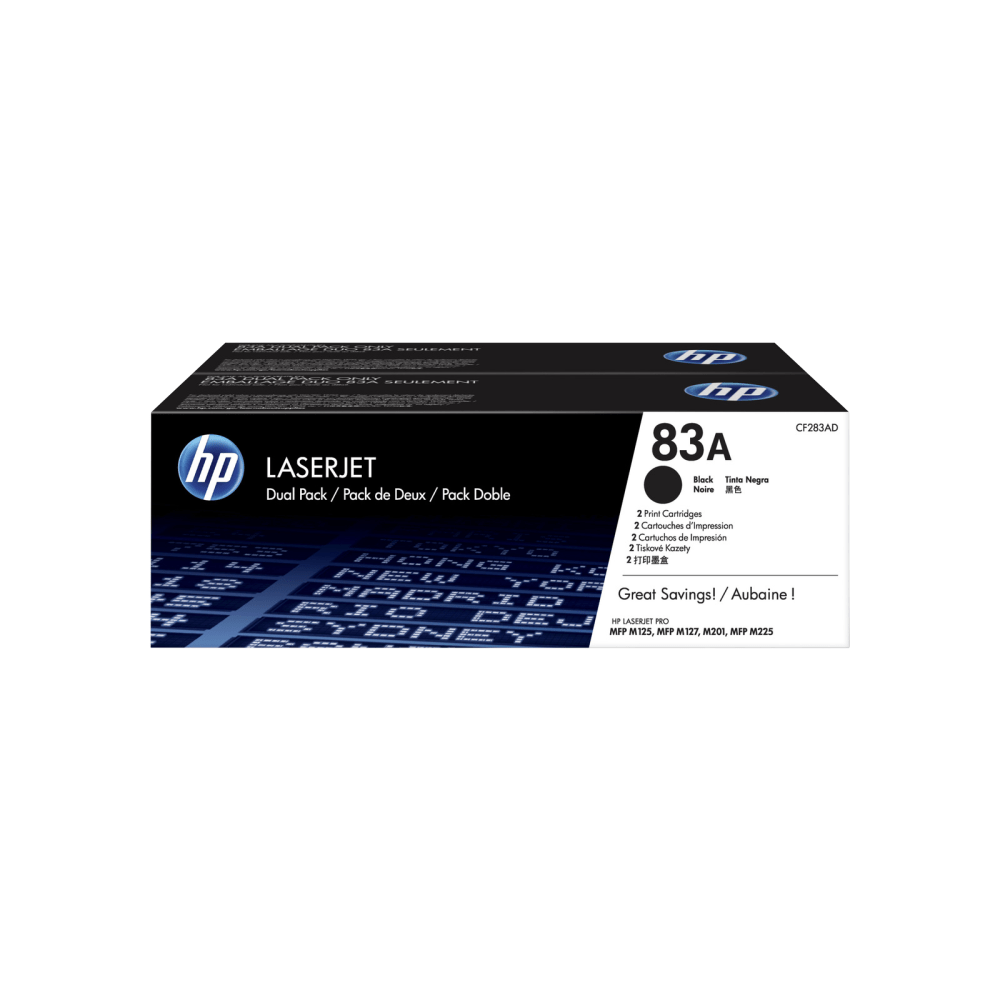 HP 83A Black Toner Cartridges, Pack Of 2, CF283AD