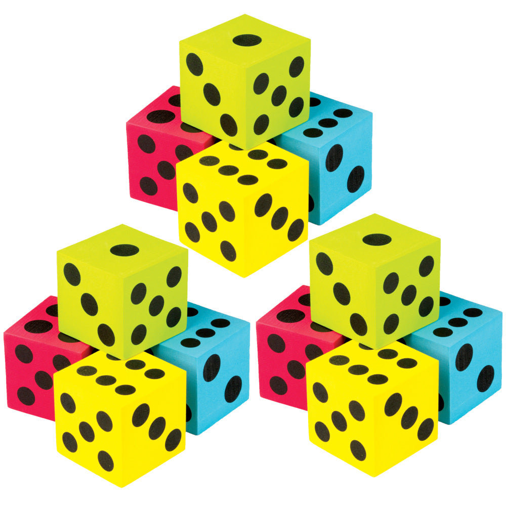 Teacher Created Resources Foam Dice, 2-1/2in, Assorted Colors, 4 Dice Per Pack, Set Of 3 Packs