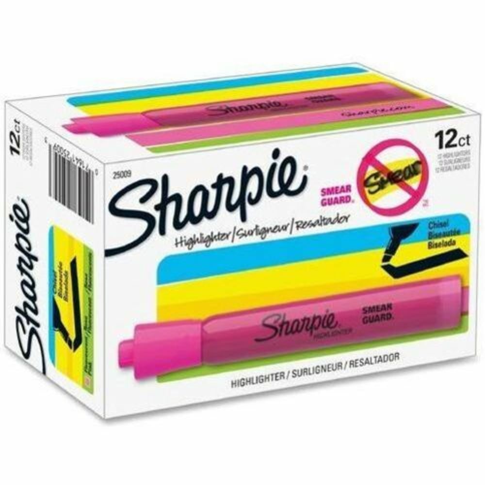 Sharpie Tank Style Highlighters, Chisel Tip, Fluorescent Pink, Box of 12