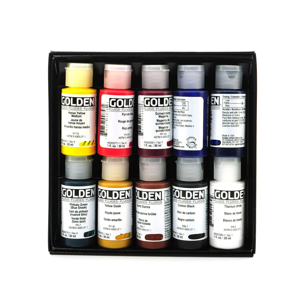 Golden Principal 10 Fluid Acrylic Set, 1 Oz, Set Of 10