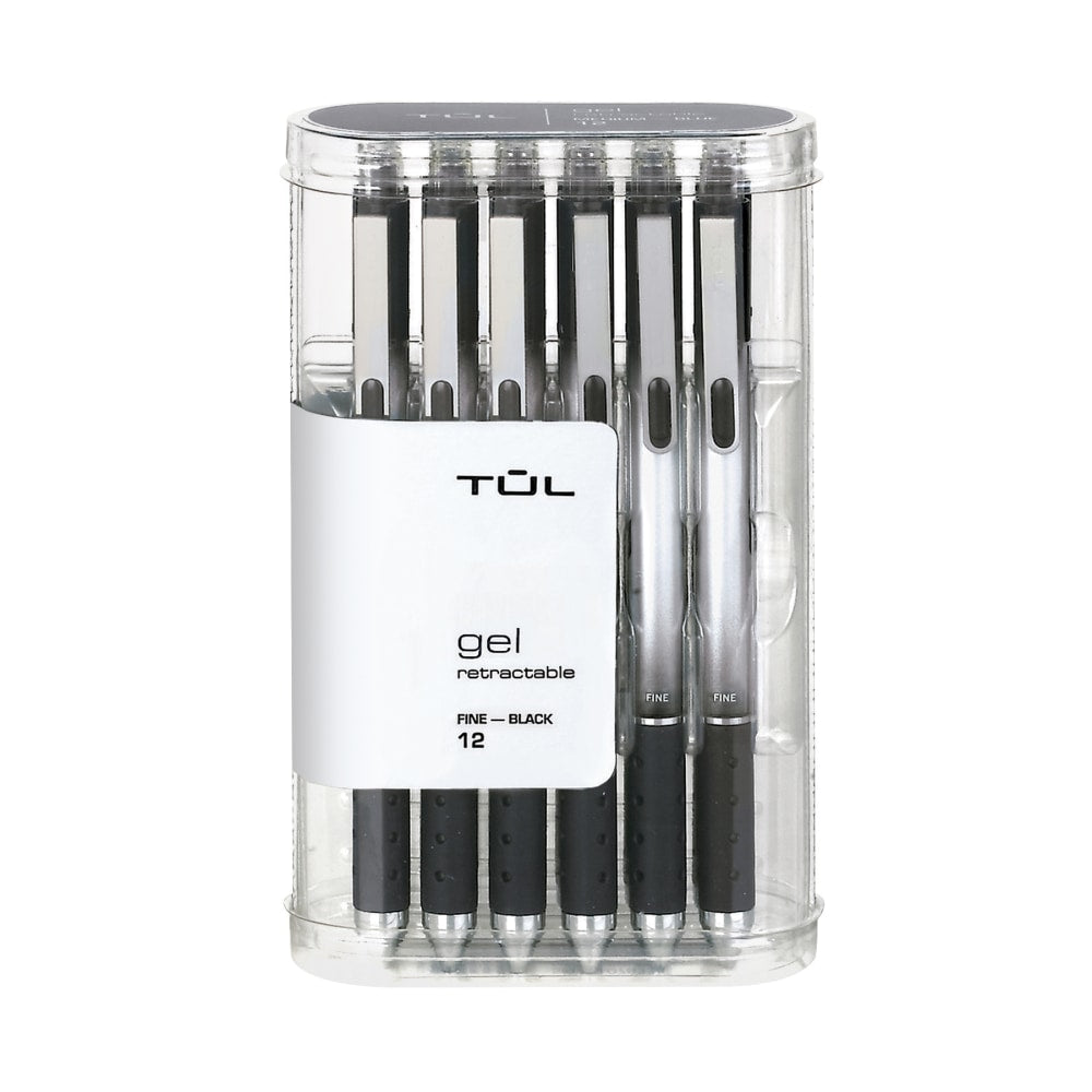 TUL GL Series Retractable Gel Pens, Fine Point, 0.5 mm, Silver Barrel, Black Ink, Pack Of 12 Pens