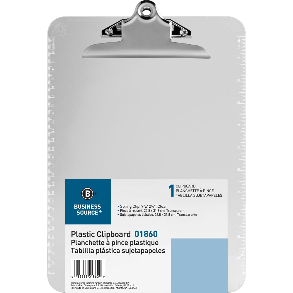 Sparco Plastic Clipboard, 8 1/2in x 12in, Clear