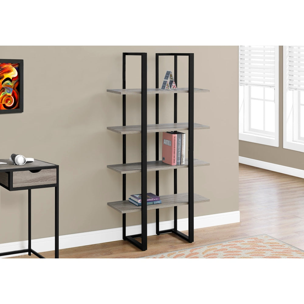 Monarch Specialties 60inH 4-Shelf Metal Bookcase, Dark Taupe/Black