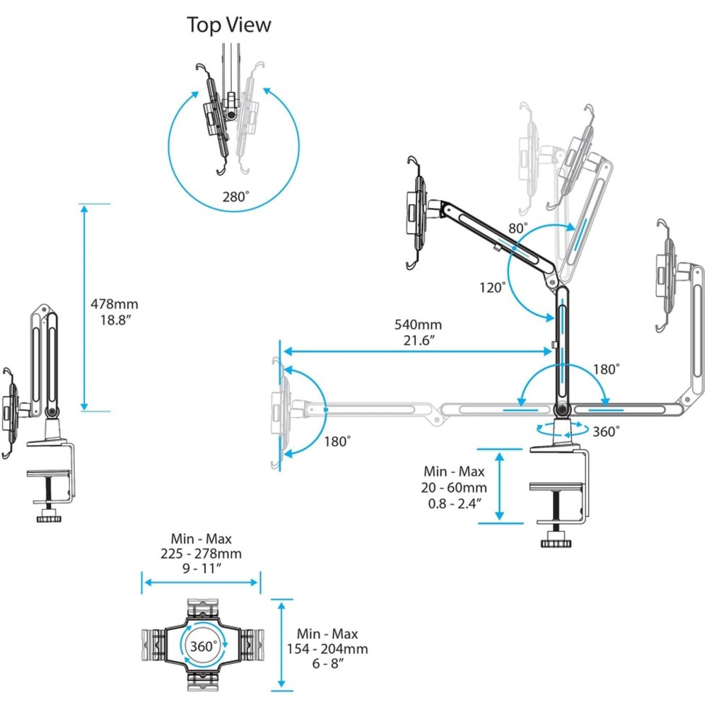 StarTech.com Desk-Mount Tablet Arm - Articulating - For 9in to 11in Tablets - iPad or Android Tablet Holder - Lockable - Steel - White