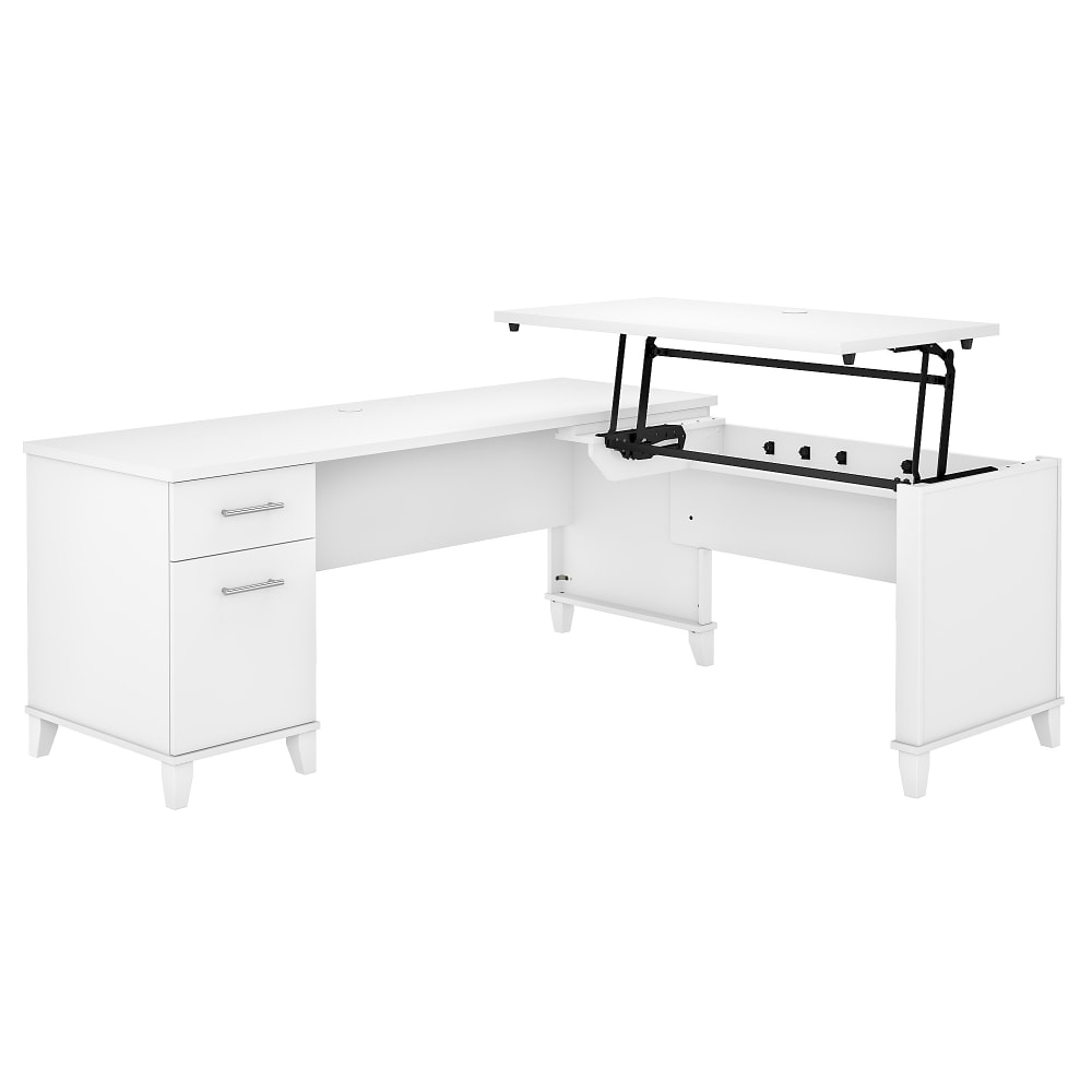 Bush Furniture Somerset 72inW 3-Position Sit-To-Stand L-Shaped Desk, White, Standard Delivery