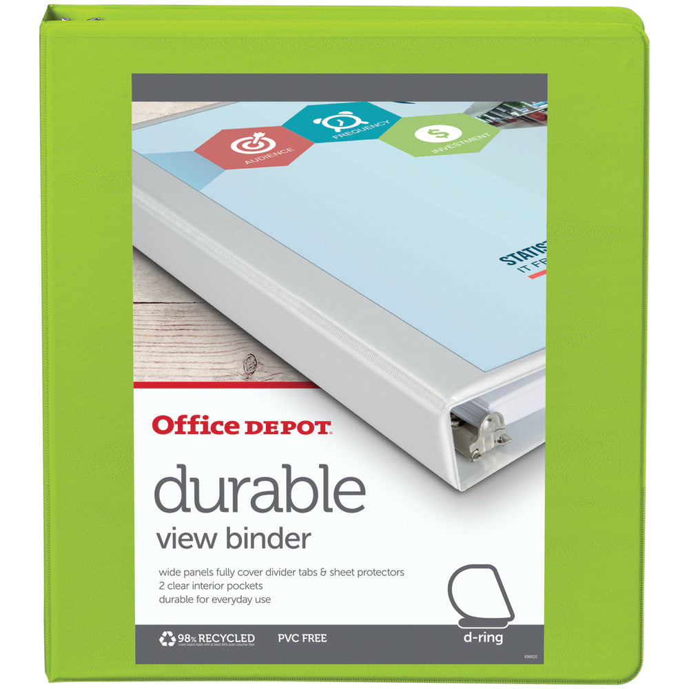 Office Depot Brand Durable View 3-Ring Binder, 1in D-Rings, Green