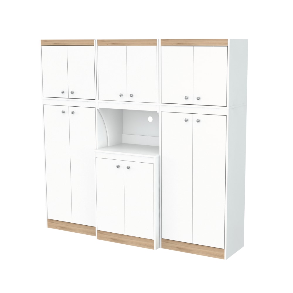 Inval Galley 3-Piece Kitchen Storage Cabinet System, 66-13/16inH x 70-7/8inW x 14-1/2inD, White/Vienes Oak