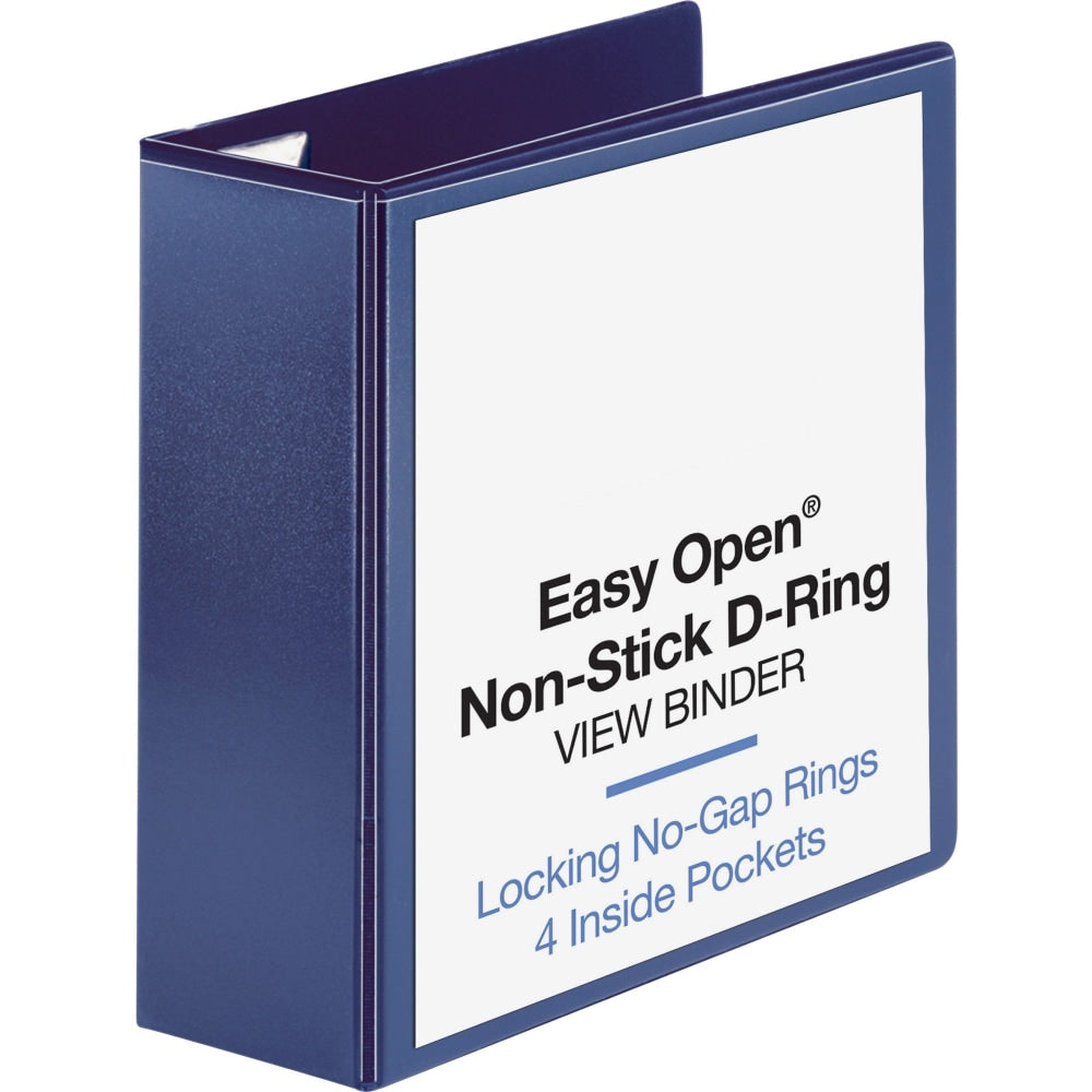 Business Source Easy-Open View 3-Ring Binder, 4in D-Rings, Navy