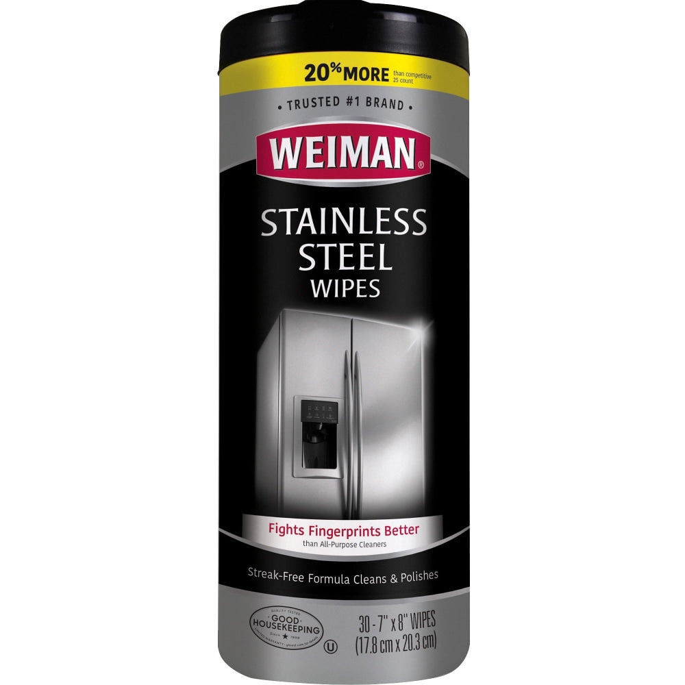 Weiman Stainless Steel Wipes - Wipe - 7in Width x 8in Length - 30 / Canister - 4 / Carton - White