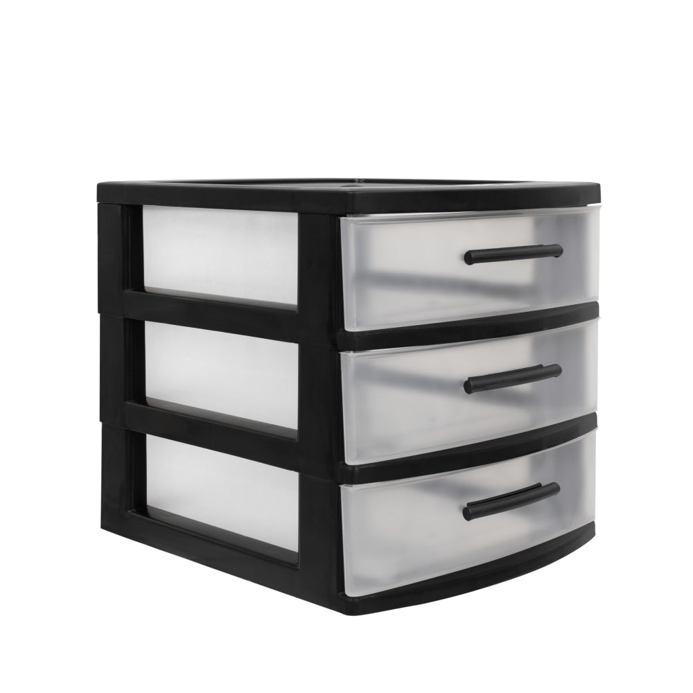 Inval 3-Drawer Storage Cabinet, 6-5/16in x 6-15/16in, Clear/Black