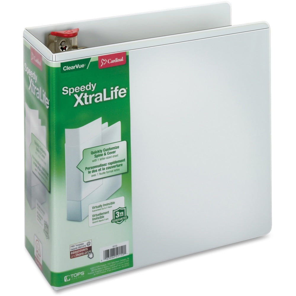 Cardinal White Speedy XtraLife 3-Ring Binder, 5in Slant Rings, White