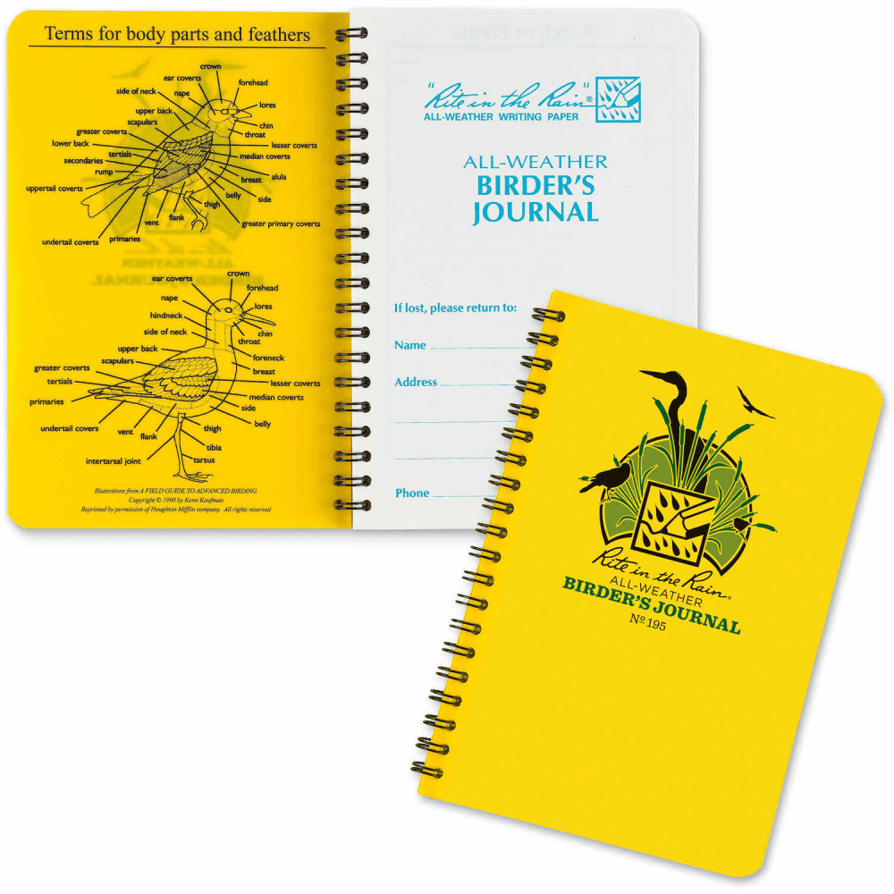 Rite in the Rain All-Weather Spiral Notebooks, Birders Journal, 4-5/8in x 7in, 64 Pages (32 Sheets), Yellow, Pack Of 12 Notebooks