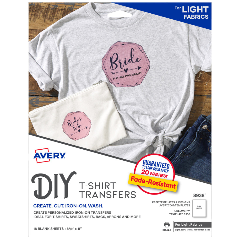 Avery T-Shirt Transfers, Light, 8938, Pack Of 18