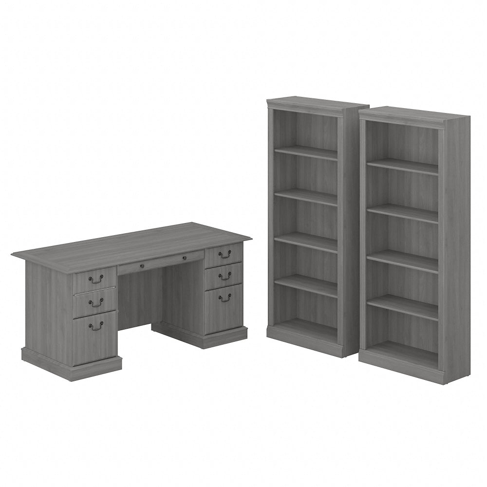 Bush Business Furniture Saratoga 66inW Executive Computer Desk And Bookcase Set, Modern Gray, Standard Delivery