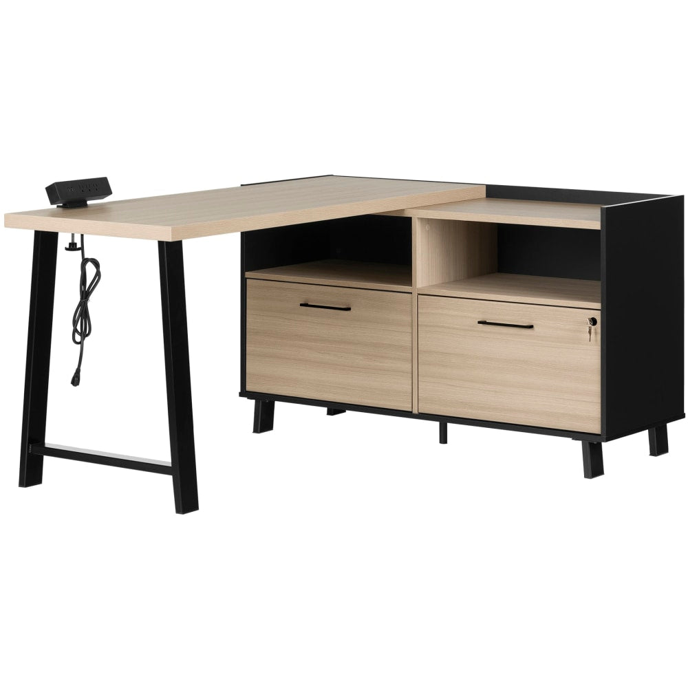 South Shore Kozack 51inW L-Shaped Computer Desk, Soft Elm/Matte Black