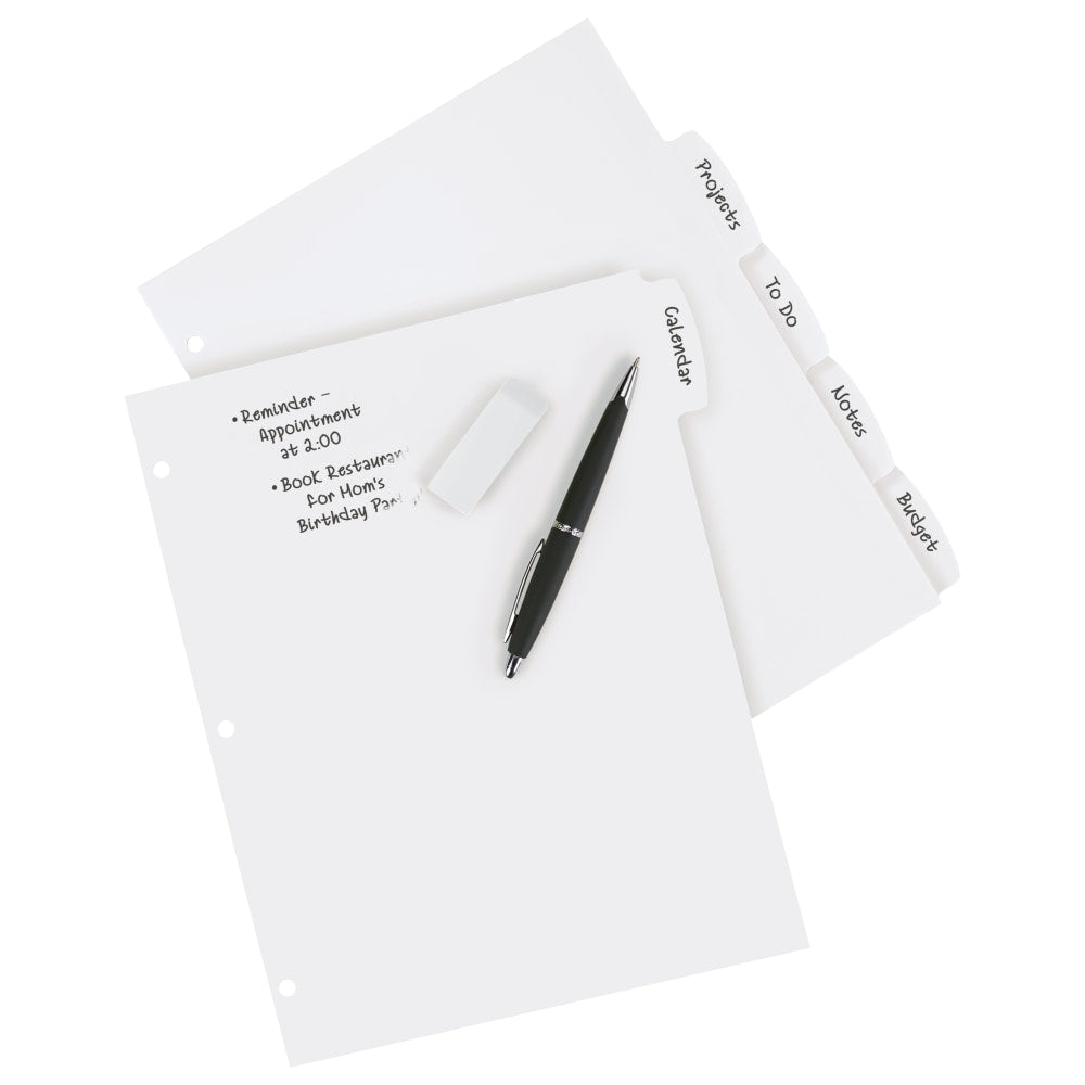 Avery Durable Write-On Plastic Dividers With Erasable Tabs, 8 1/2in x 11in, White, 5 Tabs