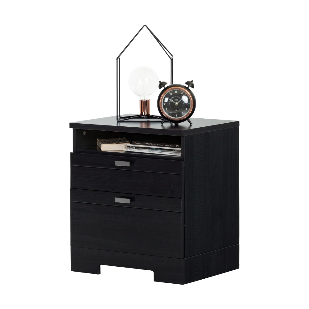 South Shore Reevo Nightstand With Cord Catcher, 22-1/2inH x 22-1/4inW x 17inD, Black Onyx