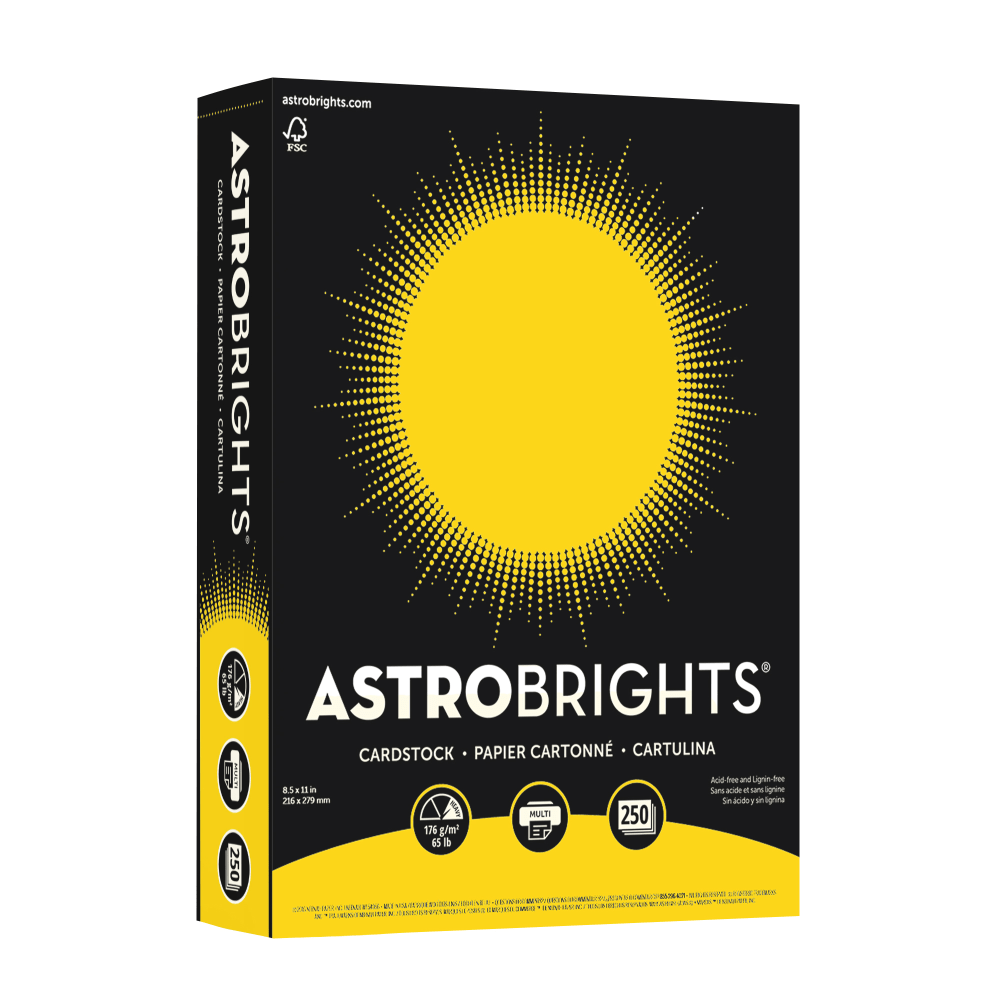 Astrobrights Color Card Stock, Solar Yellow, Letter (8.5in x 11in), 65 Lb, Pack Of 250