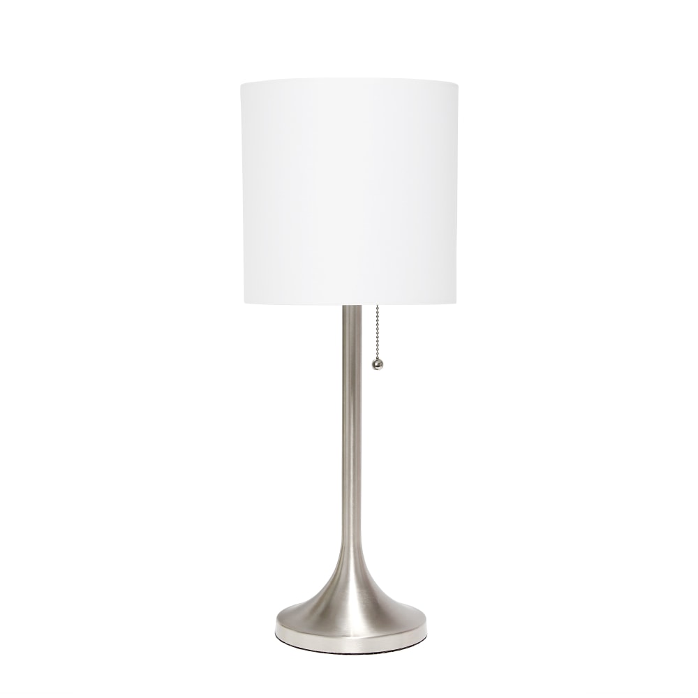 Simple Designs Tapered Table Lamp, 21inH, White Shade/Brushed Nickel Base