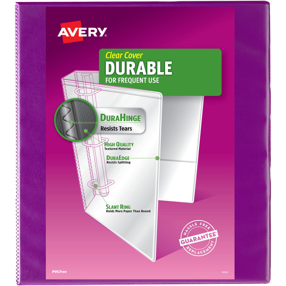 Avery Durable View 3-Ring Binder, 1in Slant Rings, Purple