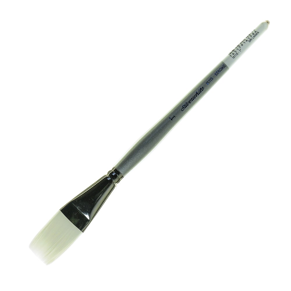 Silver Brush Silverwhite Series Short-Handle Paint Brush, 1in, Bright Bristle, Synthetic Taklon Filament, Multicolor