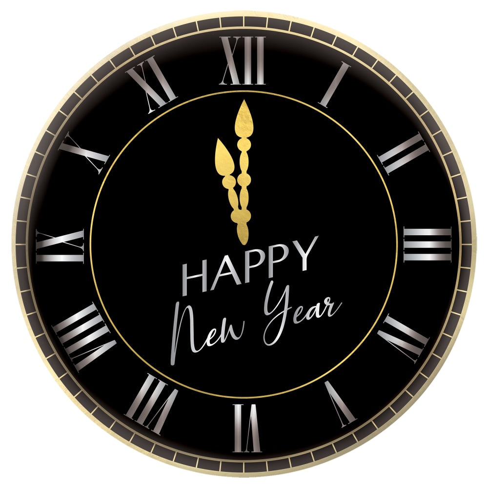 Amscan Happy New Years Melamine Clock Platters, 13-1/2in, Black, Set Of 4 Platters