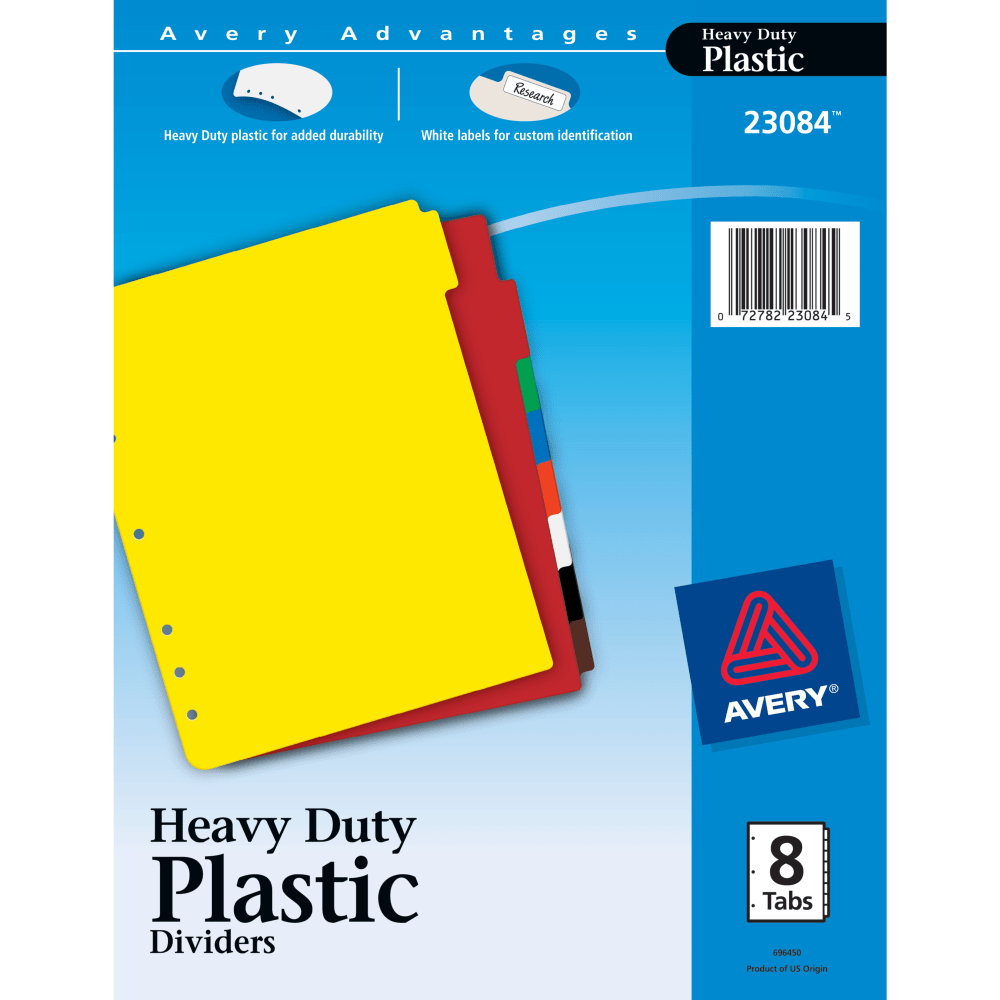 Avery Heavy-Duty Plastic Dividers, 8-1/2in x 11in, 30% Recycled, Set of 8