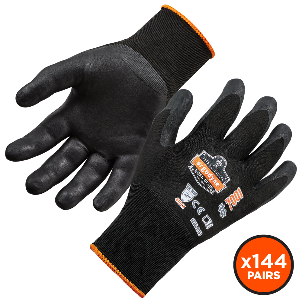 Ergodyne ProFlex 7001 Nitrile-Coated Nylon Gloves, Extra Small, Black, Box Of 144 Gloves