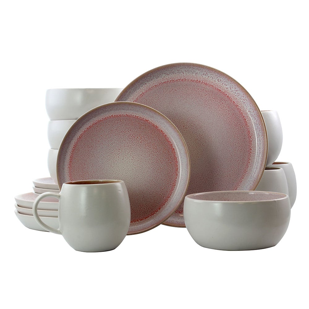 Elama 16-Piece Stoneware Dinnerware Set, Mocha Mauve