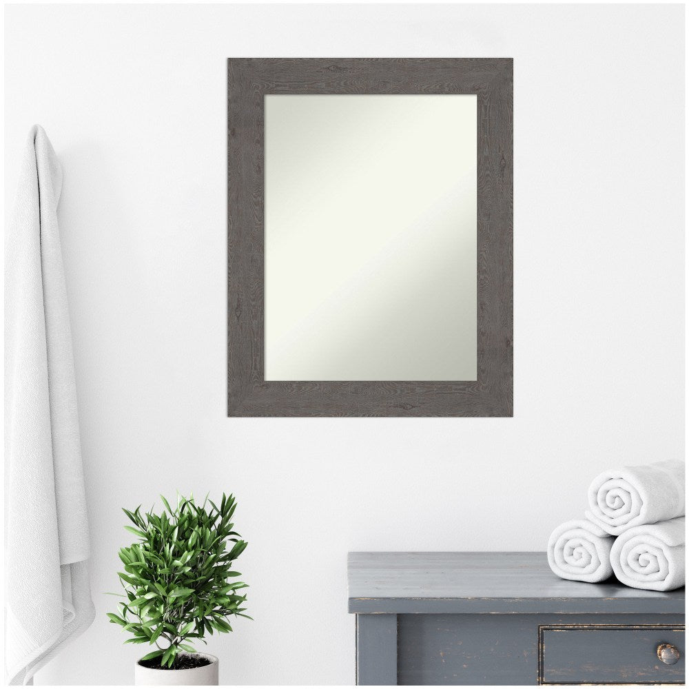 Amanti Art Non-Beveled Rectangle Framed Bathroom Wall Mirror, 29-1/2in x 23-1/2in, Rustic Plank Gray