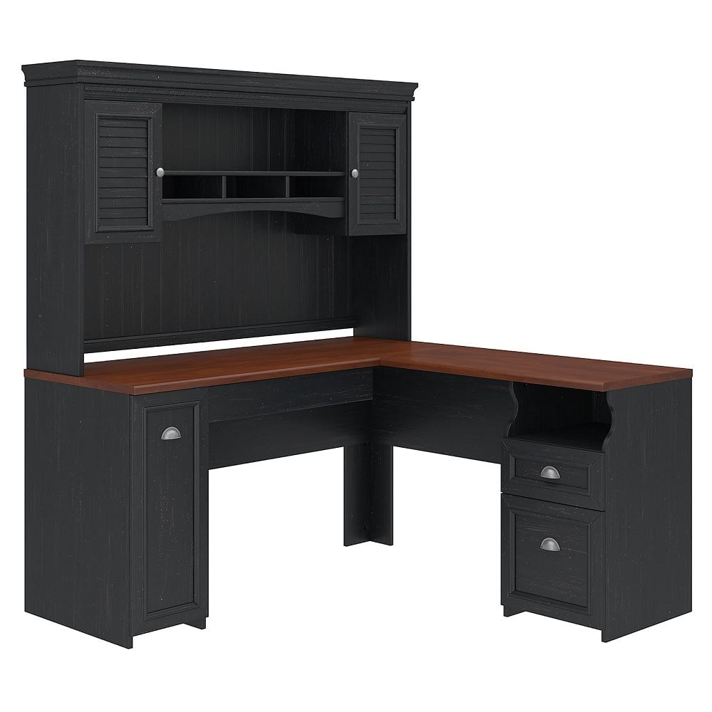 Bush Business Furniture Fairview 60inW L-Shaped Corner Desk With Hutch, Antique Black/Hansen Cherry, Standard Delivery