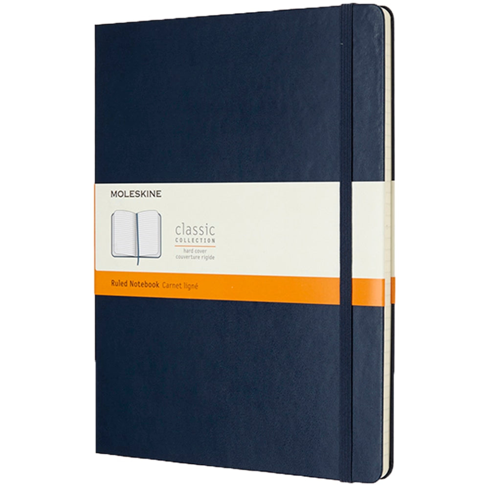 Moleskine Classic Hard Cover Notebook, 7-1/2in x 10in, Ruled, 192 Pages, Sapphire Blue