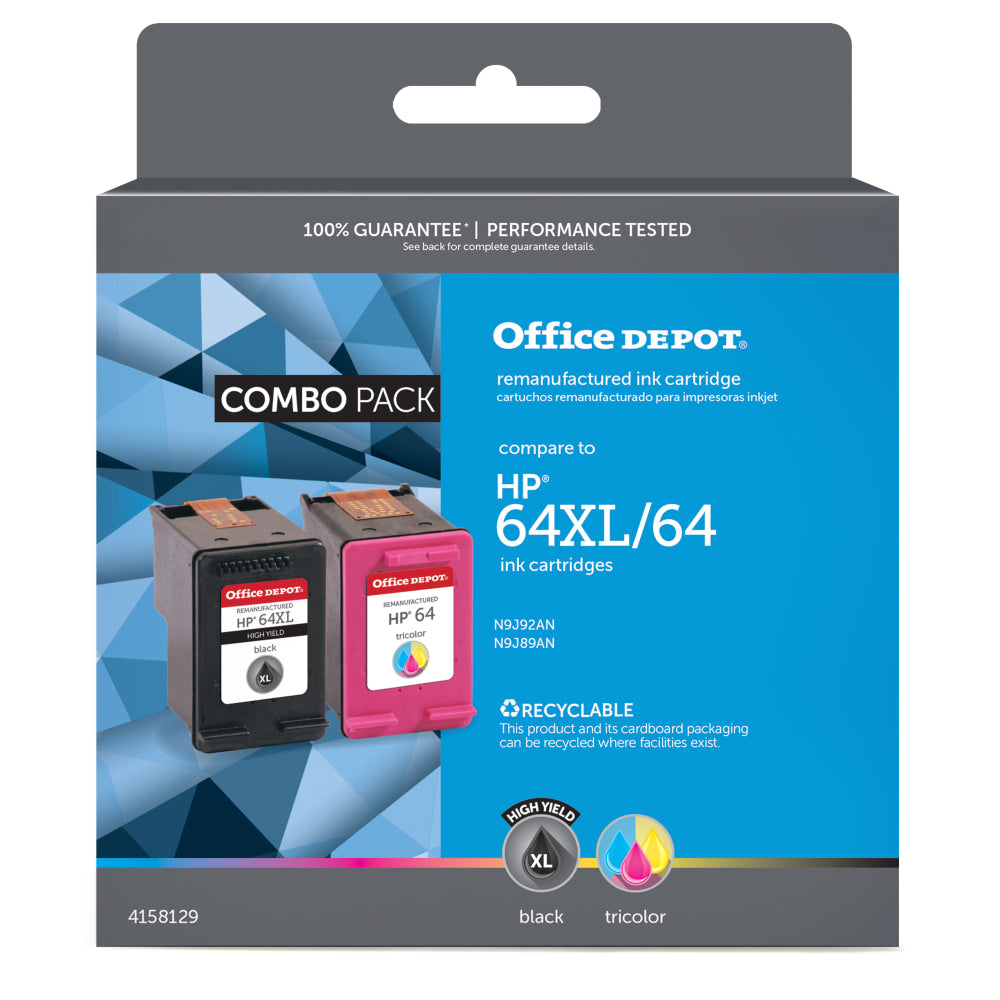 Office Depot Remanufactured Black/Standard High-Yield Tri-Color Ink Cartridge Replacement For HP 64XL/64, OD64XL64CP