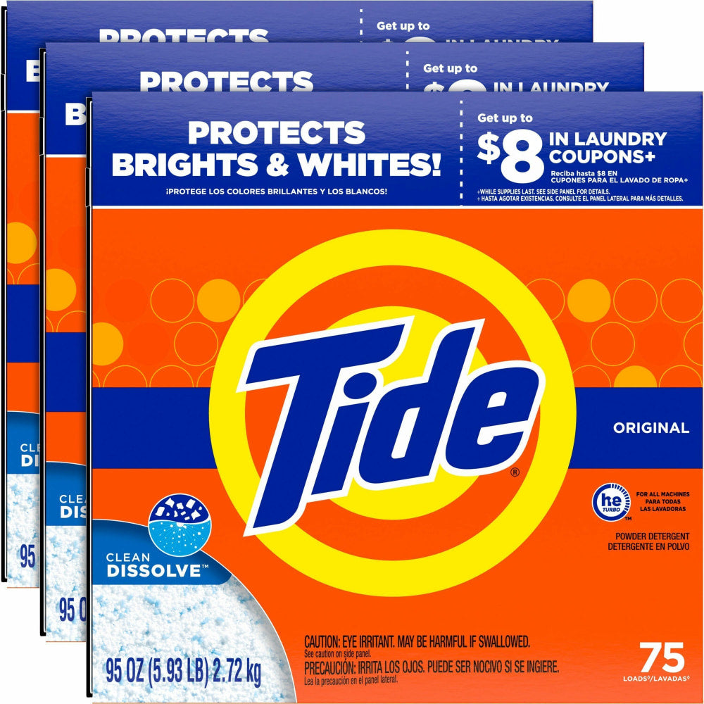 Tide Powder Laundry Detergent - For Clothing, Laundry - Concentrate - 95 oz (5.94 lb) - Original Scent - 3 / Carton - Orange