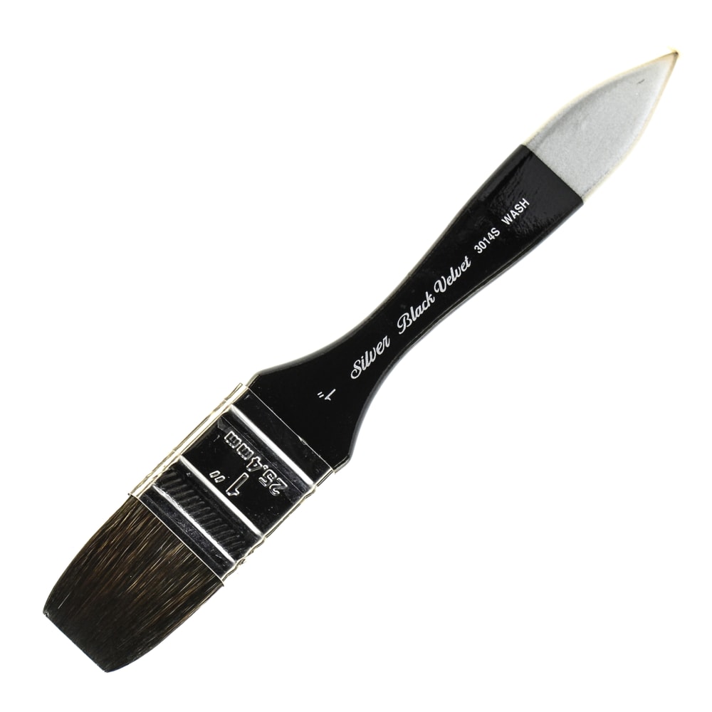 Silver Brush 3014S Black Velvet Series Paint Brush, 1in, Wash Bristle, Squirrel Hair/Synthetic Filament, Multicolor