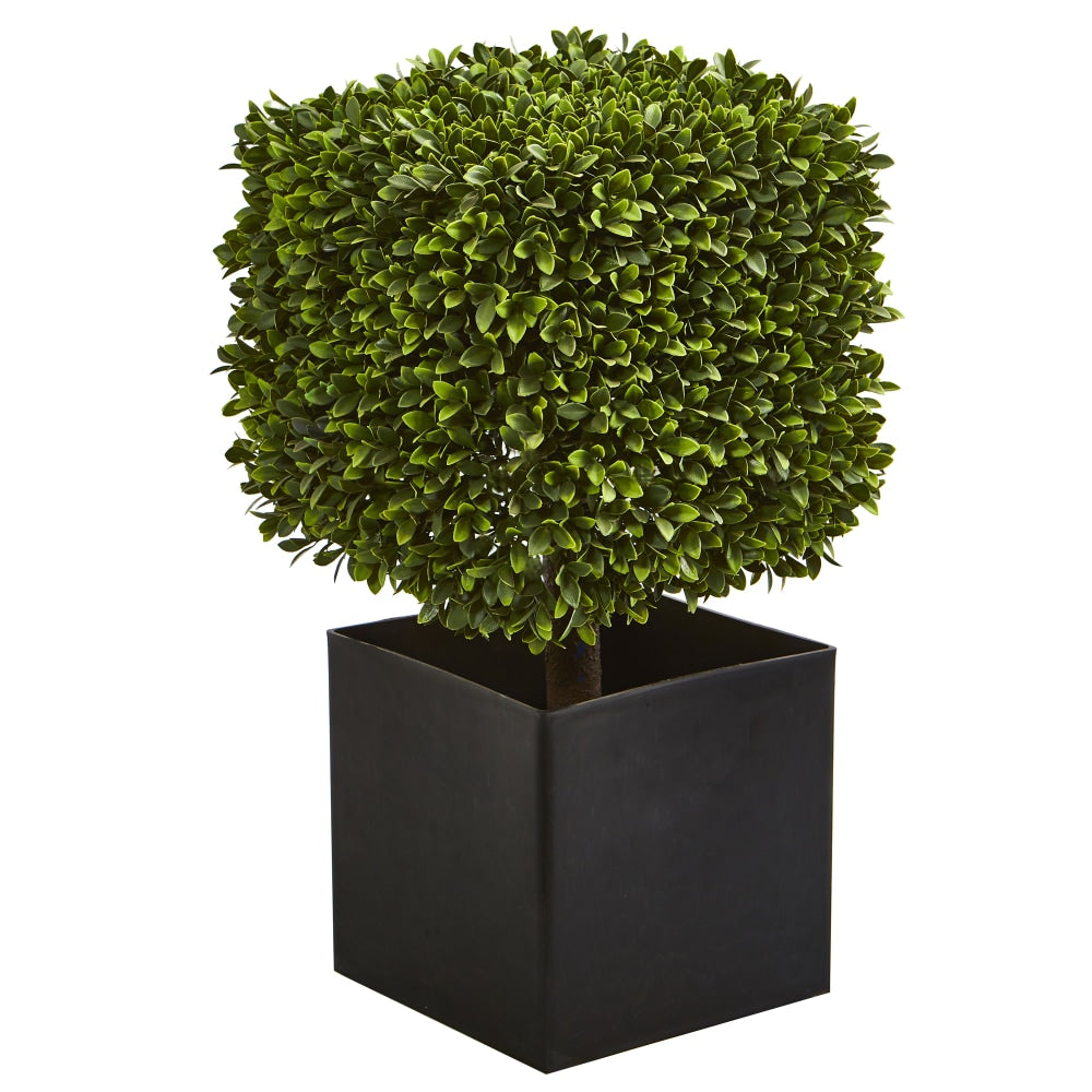 Nearly Natural Boxwood 27inH Artificial Indoor/Outdoor Plant With Black Planter, 27inH x 15inW x 15inD, Green