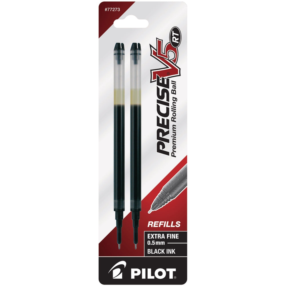 Pilot Precise Liquid Ink Retractable Rollerball Refills, V5, 0.5 mm, Extra-Fine Point, Black, Pack Of 2