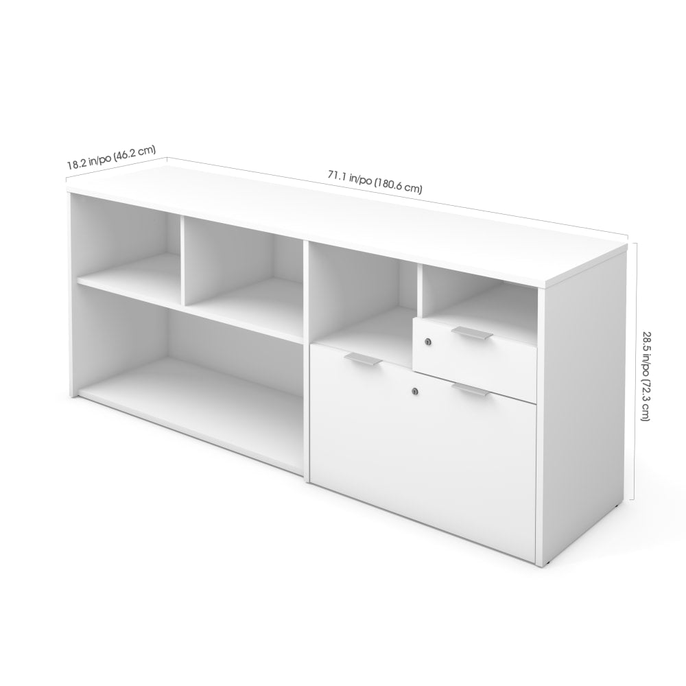 Bestar i3 Plus 72inW Computer Desk Credenza With 2 Drawers, White