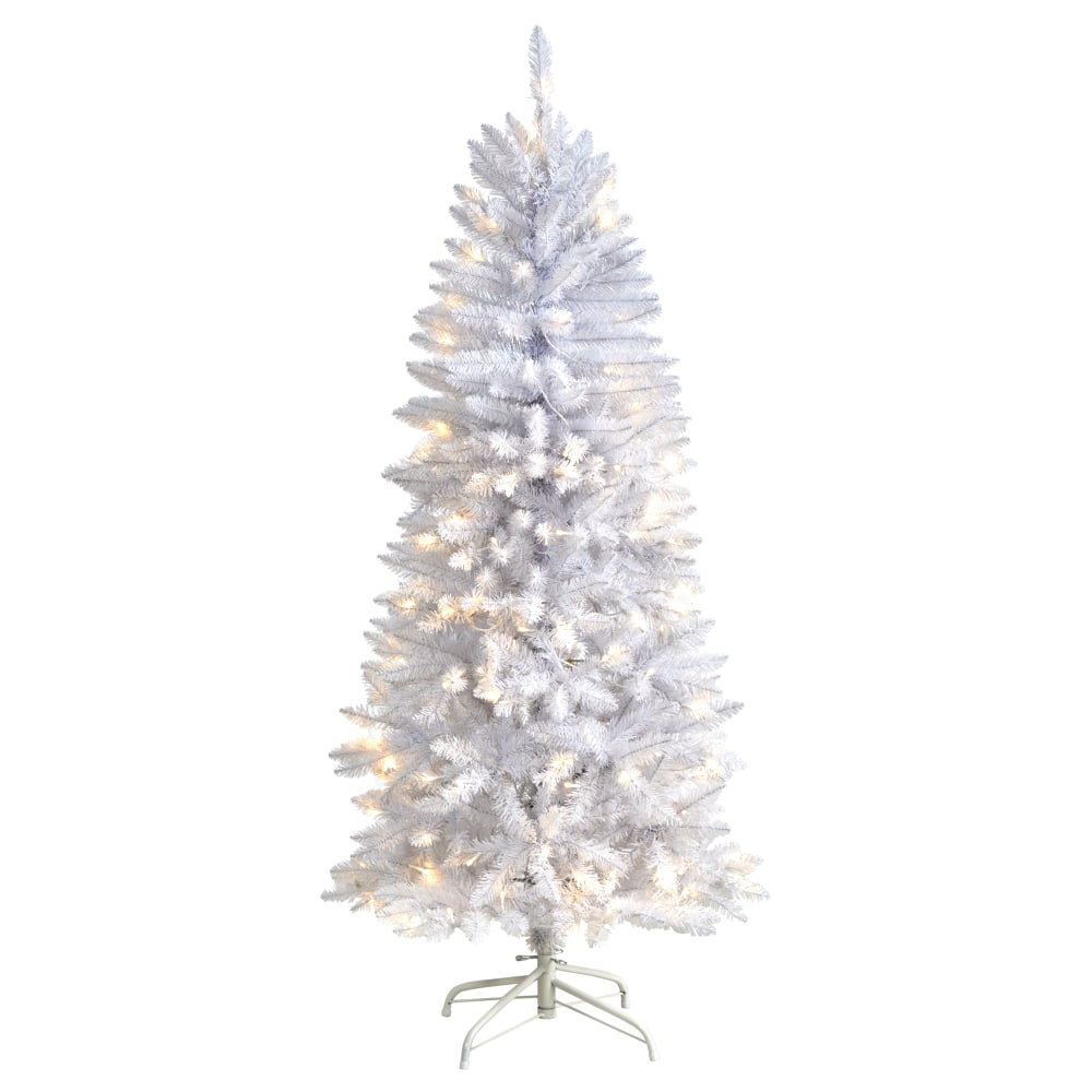 Nearly Natural Slim Artificial Christmas Tree, 5'H, White