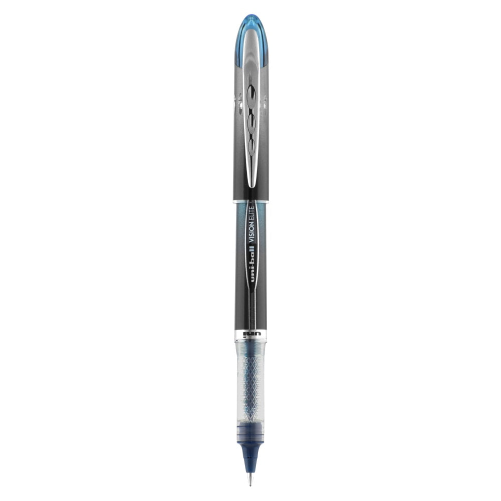 uni-ball Vision Elite BLX Infusion Liquid Ink Rollerball Pens, Micro Point, 0.5 mm, Black Barrel, Black/Blue Ink, Pack Of 12