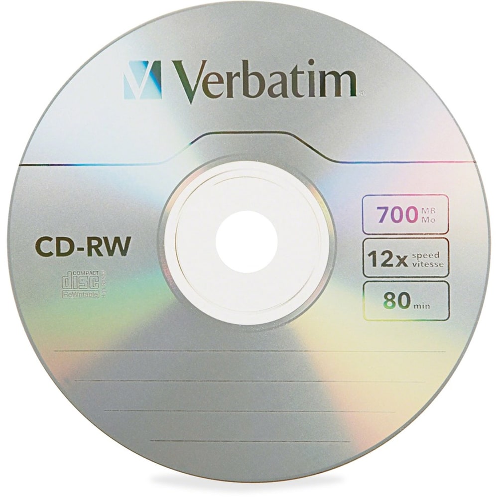 Verbatim CD-RW 700MB 4X-12X High Speed Discs With Branded Surface, Spindle Of 25